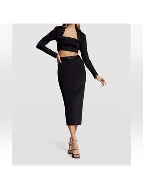 Sho By Tadashi Shoji Black Sequined Cutout Long Sleeve Dress NWT Size Small